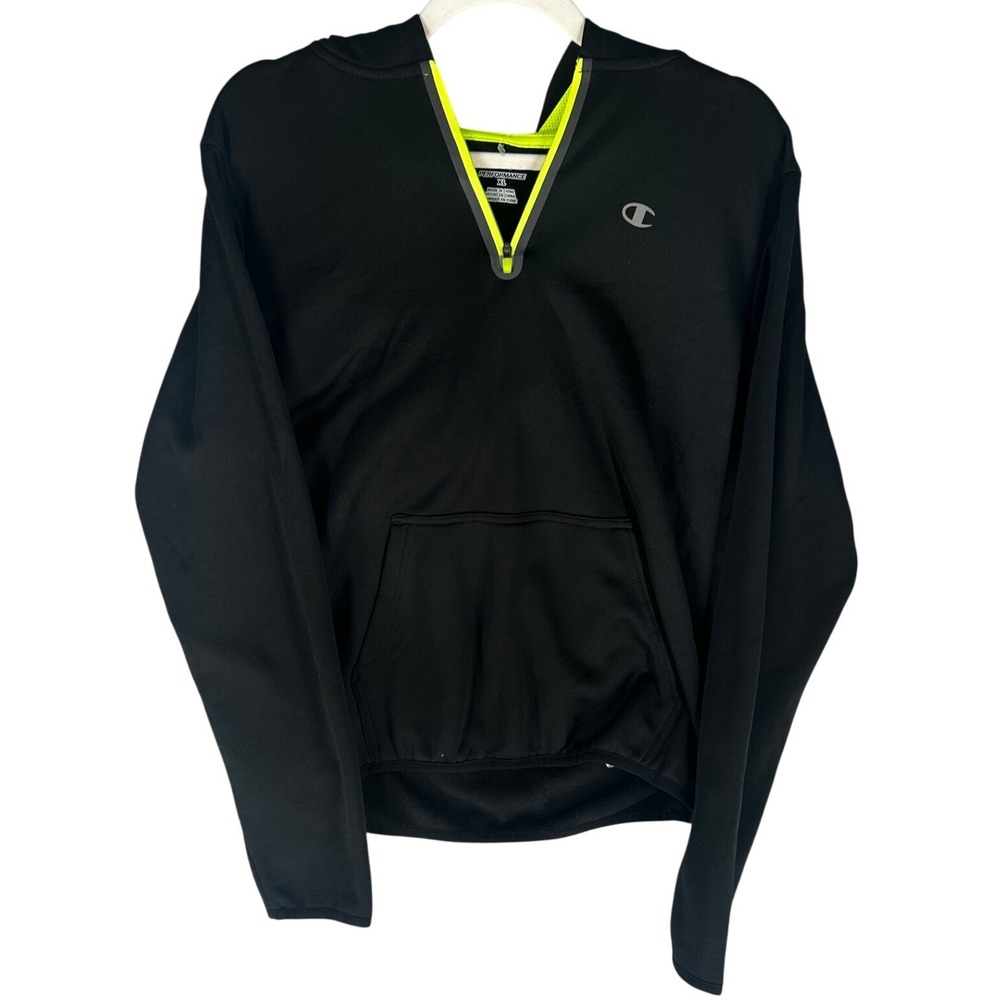 Champion Performance 1/4 Zip Hoodie Sweatshirt Black Yellow Zipper Trim Youth XL
